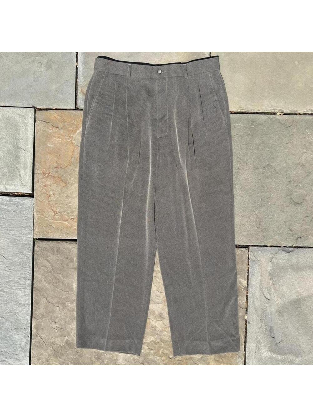 Neo-Vintage Y2K Grey Tan Herringbone Knit Pleated Pants